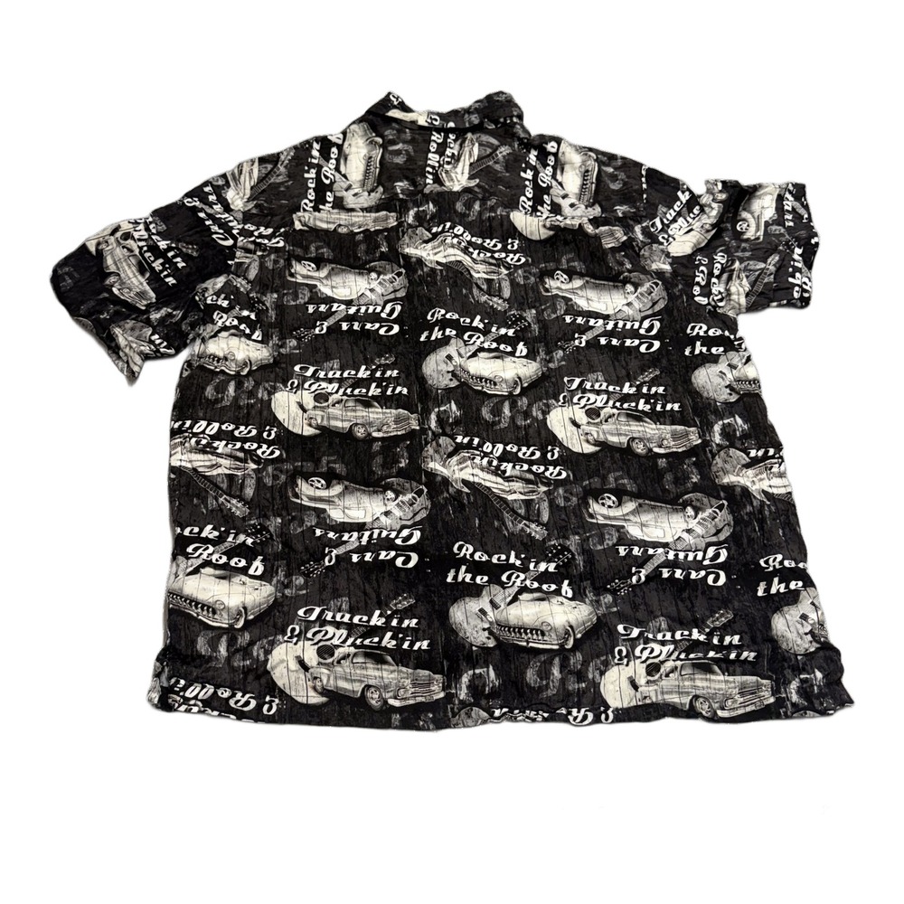 George Rock and Roll Cars Guitars Print Shirt Mens XL Rayon - Picture 4 of 8